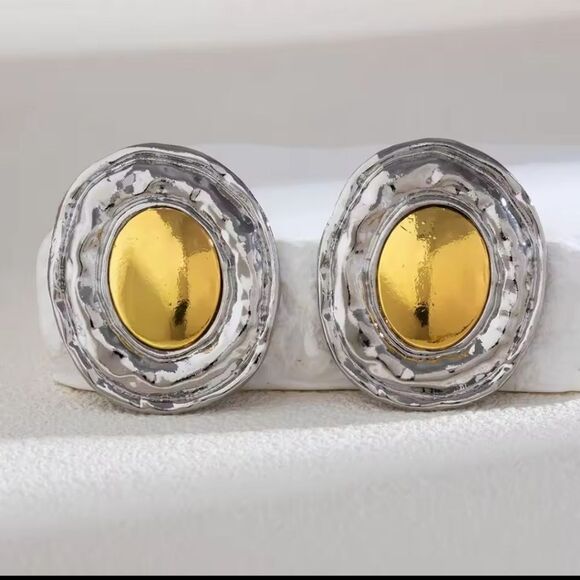 New 12th Tribe Metallic Oval Earrings - Picture 1 of 8